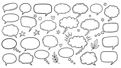 Hand drawn speech bubbles and thought bubbles set in doodle style illustration © Ashok