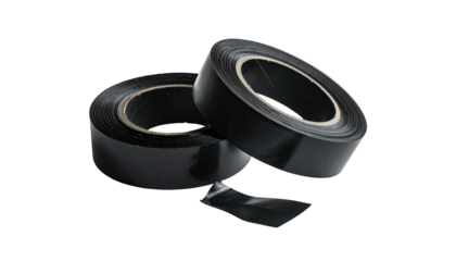 Shiny black electrical tape rolls isolated on black