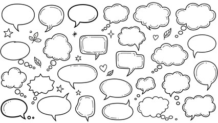 Fototapeta premium Hand drawn speech bubbles and thought clouds collection in black and white