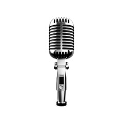 Fototapeta premium Vintage halftone illustration of a classic retro microphone isolated on white background.