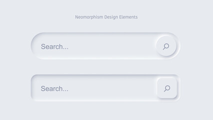 Search bar. SEO background. Soft rounded search fields with subtle shadows on light background showing minimal UI style and magnifier icons. Modern vector illustration in neomorphism style.