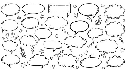 Fototapeta premium Hand drawn speech bubbles and thought bubbles doodle collection