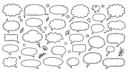 Fototapeta premium Hand drawn speech bubbles and thought bubbles vector set for creative designs
