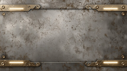 Sci fi industrial background with grungy metallic texture and illuminated panel elements, ideal for tech designs
