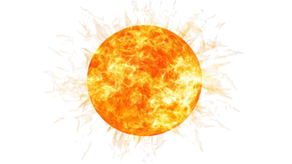 Fiery sun with energetic plasma flares erupting into the transparentness of space