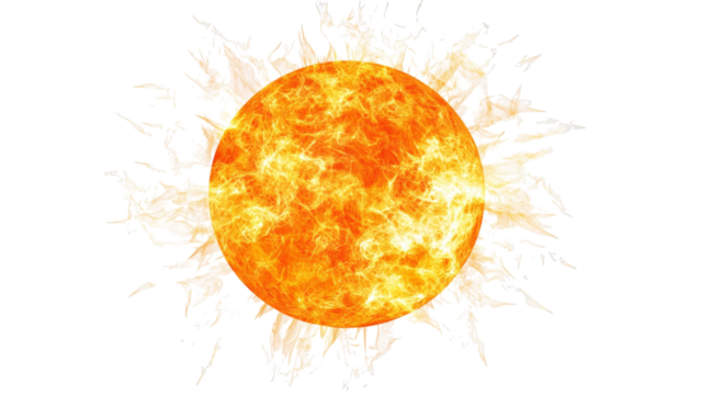 Fiery sun with energetic plasma flares erupting into the transparentness of space