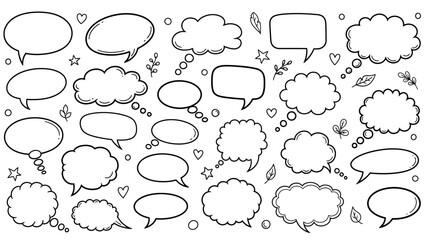 Fototapeta premium Hand drawn speech bubbles collection with doodles and sketchy elements