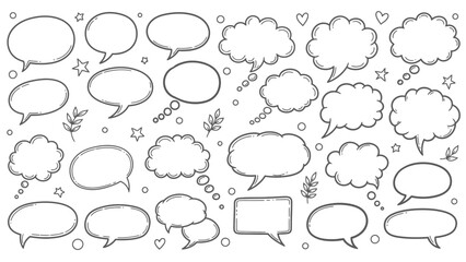 Hand drawn speech bubbles and thought bubbles collection in black and white