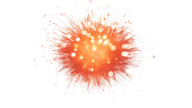 Abstract fiery explosion of light and energy against a transparent background