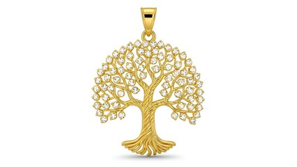 Exquisite gold tree of life pendant adorned with sparkling diamonds, symbolizing prosperity and heritage