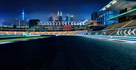 3d rendering racetrack in kuala lumpur with speed light trails