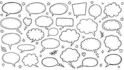 Fototapeta premium Hand drawn speech bubbles and thought bubbles doodle set on white background