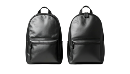 Two black backpacks simple, sleek, symmetrical view