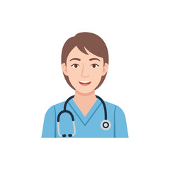 Smiling nurse with stethoscope in a medical scrubs uniform