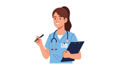 Happy Nurse with Clipboard and Pen Holding Medical Details