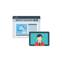 Website developer displaying information on tablet and screen