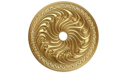 Gold Ornamental Medallion with Wave Motif on White Background