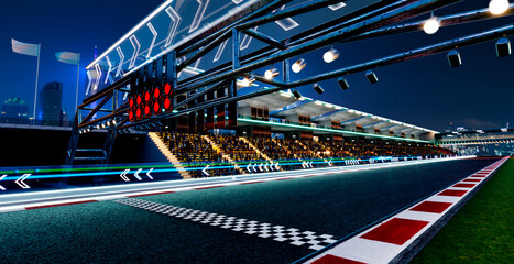 3d rendering racetrack starting grid at night awaiting racing