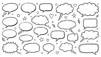 Obraz premium Hand drawn speech bubbles and thought clouds doodle style vector illustration