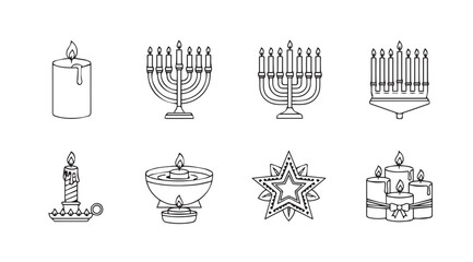 Collection of stylized hanukkah and candle illustrations in a distinctive silhouette style