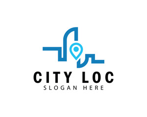 city map logo creative skyline building location design concept line