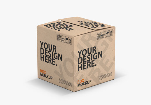 Square Kraft Сardboard Box packaging Mockup