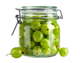 Gooseberries in a glass jar, latch on top
