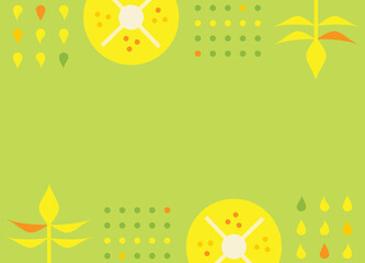 Soft green background with circular organic motifs, leaves, and dotted accents forming a calm and fresh botanical layout.