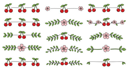Cherry and flower themed text dividers in colorful doodle style