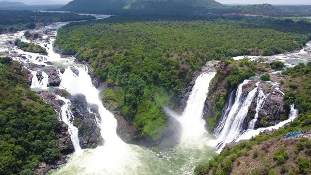 Indian waterfall in the mountains 4k Drone Video
