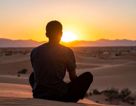 Person overlooking a desert sunset, serene and contemplative