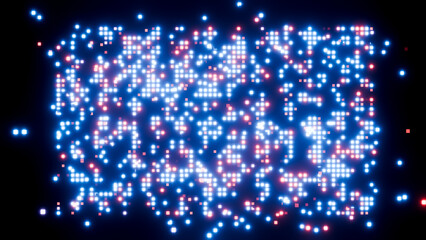 Vibrant neon display made of digital pixel squares in immersion effect