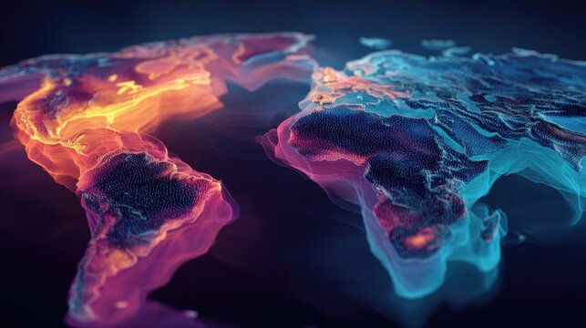 Neon climate change glowing with global heat maps and CO2 visuals, stylized environmental science illustration in neon for educational use