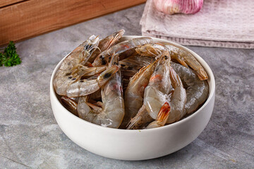 Raw fresh tiger prawn in the bowl