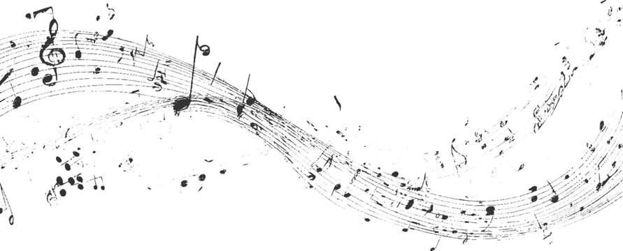 Black and white abstract musical notes and staff lines forming a wavy pattern vector