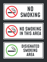 No smoking signboard set, smoking is prohibited, Designated smoking area