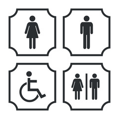 toilet icon set, male or female restroom wc sign