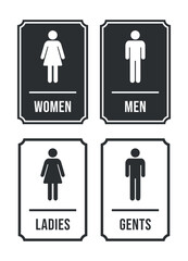 toilet icon set, male or female restroom wc sign
