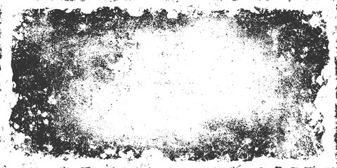 Black and white textured grunge border with distressed rough edges and scattered speckles abstract