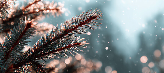 Winter Evergreen Branch Snow