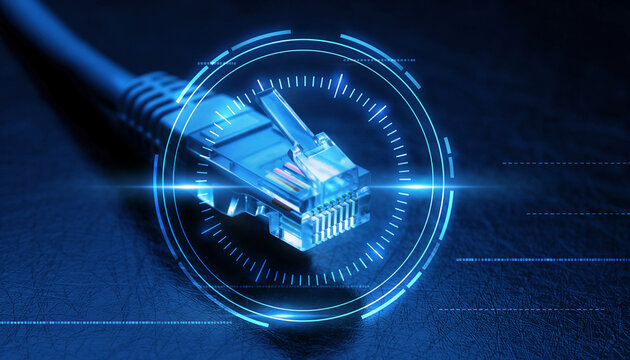 Digital Connection: An Ethernet cable, depicted in a modern, technological composition. Symbolizes connectivity, networking, and the digital age.