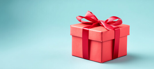 Obraz premium Gift Box with Red Ribbon on Blue Background