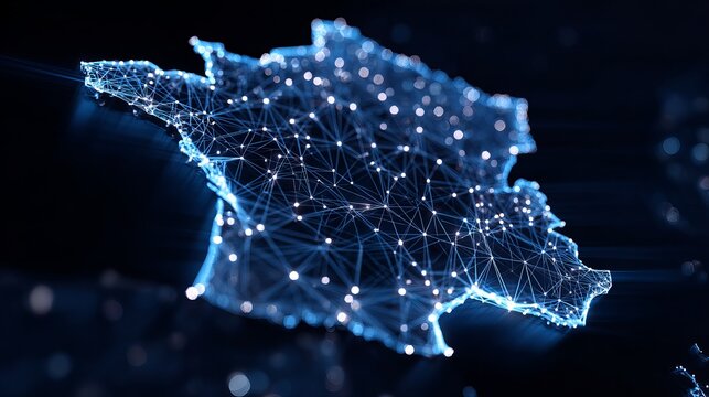 Digital Map of France with Network Connections - Powered by Adobe
