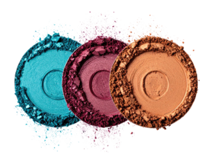 Crumbled circular blue, rose, bronze eyeshadows