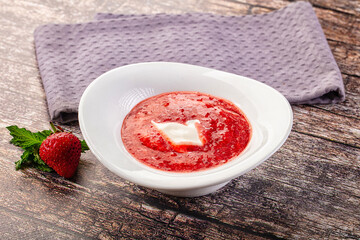 Cold sweet strawberry gazpacho soup