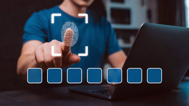Secure online access with fingerprint scan on laptop for seamless digital identity verification