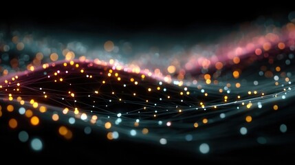 Neon connection and networking visuals with glowing dots and lines symbolizing data flow, digital communication, and tech collaboration in modern business environments