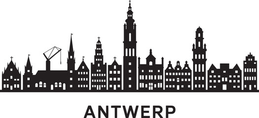 Obraz premium Antwerp belgium cityscape black silhouette travel destination famous european city landmarks illustration
