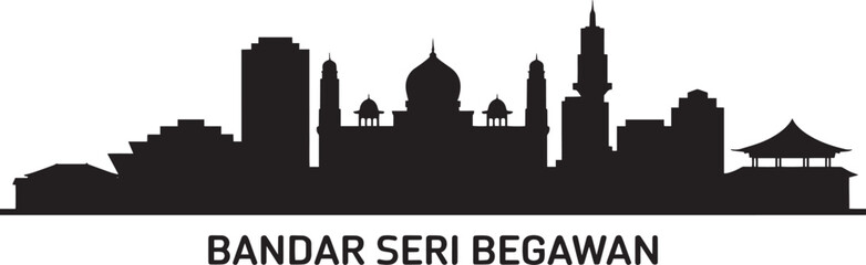 Bandar seri begawan brunei modern city skyline black silhouette famous asian travel destination illustration