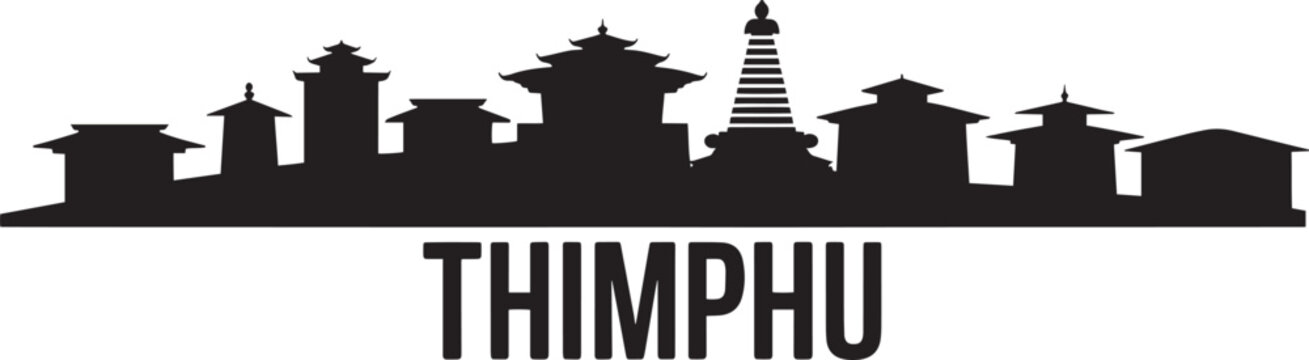 Thimphu bhutan capital city vector detailed black silhouette traditional architecture skyline illustration